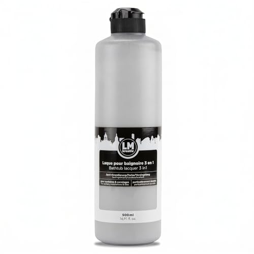 LM-Kreativ Peinture Baignoire 2K 500 ml - Gris Béton - Peinture Carrelage Salle de Bain 3 en 1 pour Baignoire, Receveur de Douche et Lavabo