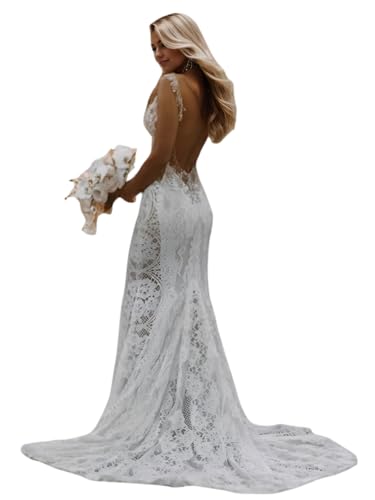 Beach Boho Open Back Mermaid/Trumpet Sexy White Wedding Dress Bridal Gowns Evening Dress Appliques Slim Fit 2025