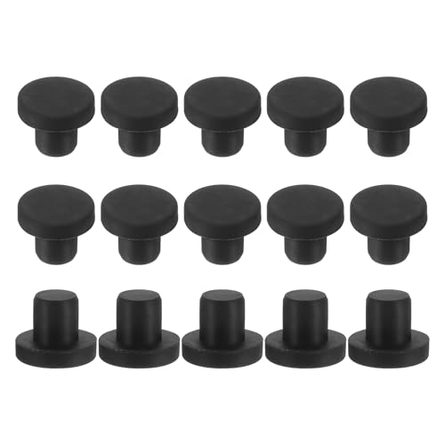 Image of uxcell 15Pcs Silicone Hole Plug, Waterproof Solid T-Shaped Rubber Stoppers Bottle Seal Tube Pipe Plug End Cap for 9mm /0.35 inch Hole for Bathtub Bottle, 0.35 inch Plug Height, Black