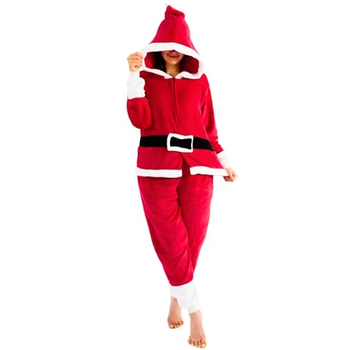 Beauty Shine Unisex Adult Onesie One Piece Pajamas Cosplay Cartoon Costume Halloween Christmas Sleepwear Jumpsuit Homewear(Santa Claus Large)