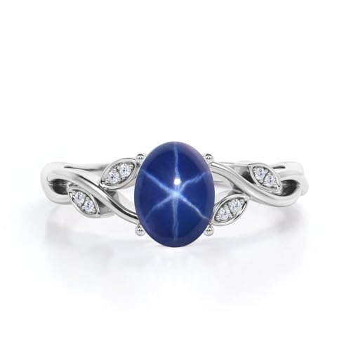 Linde Star Sapphire Engagement Rings for Women 1ct Oval Cut Blue Star Sapphire Ring S925 10K 14K 18K Gold Linde Star Sapphire Ring Anniversary Promise Ring