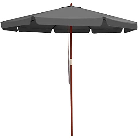 Kingsleeve Wooden Parasol 330cm 130' UV Protection 50+ Water-Repellent Cable Pull Large Round Stable Windproof Outdoor Garden Umbrella Balcony Terrace Anthracite Cover
