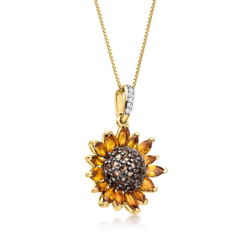 Image of Ross-Simons 1.70 ct. t.w. Citrine and .80 ct. t.w. Smoky Quartz and .10 ct. t.w. White Topaz Sunflower Pendant Necklace in 18kt Gold Over Sterling. 18 inches