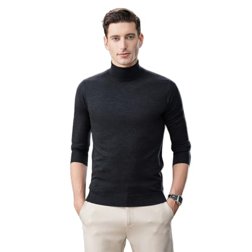 Men's 100% Wool Turtleneck Sweaters Warm in Autumn and Winter Highneck Pullover Sweaters