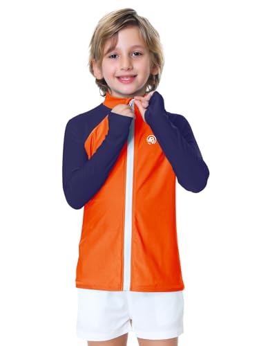 Image of AOBUTE Unisex Kids Zipper Rash Guard Boys UPF 50+ UV Protection Sun Shirt with Thumb Hole 3-12 Years
