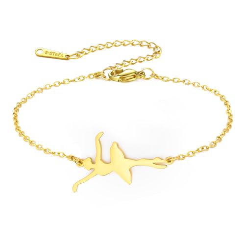 Amaxer Braccialetto Ballerina per Donne in Acciaio Inossidabile, Gioielli di Ballerina da Ginnastica, Danza, Regolabile, L22cm, Acciaio inossidabile