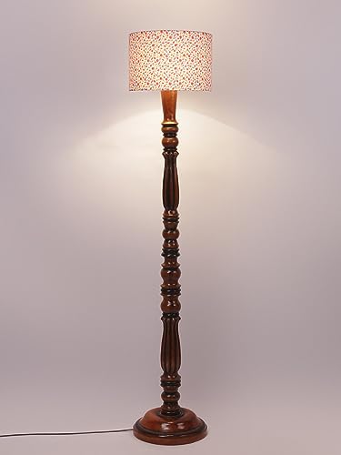 Image of Cotton Shade Floor Lamp with Wooden Base - Height 56 Inches, Colour | Modern Standing Lamp for Living Room, Bedroom, Office | Stylish & Decorative Home Lighting | Elegant Decor