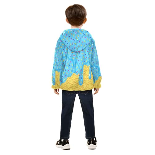 Ice Cream Blue Toddler Fleece Jacket Girl Boys Hooded Fleece Jacket Coat Warm Outwear Zip-up 3-10T4
