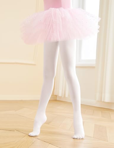 Image of LingTing ballet tights for girls Ultra Soft Pro Convertible Transition dance tights for little kid 2 Packs, 8-10 Years