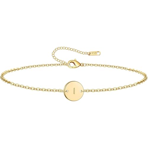 Personalized Initial Bracelet, 18K Gold Plated Stainless Steel Letter Bracelet Dainty Coin Charm Bracelet Delicate Disc Name Bracelet for Women I Gold