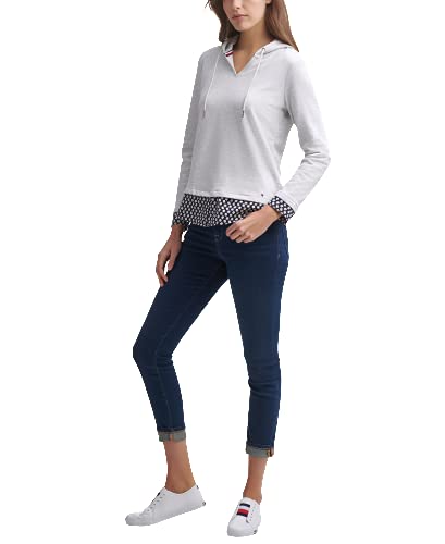 Tommy Hilfiger womens Tommy Hilfiger Women's Hooded Twoffer Sweater, Pearl Heather Combo, Medium US