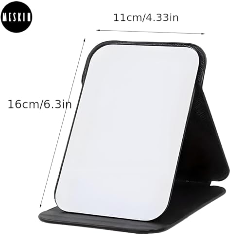 Image of MESKIN Portable Tablet Style Makeup Mirror with Foldable Stand | Compact Folding Free Hand Standing Mirror | Travel Friendly Vanity Mirror with PU Flap Cover (Pack of 1, Black)
