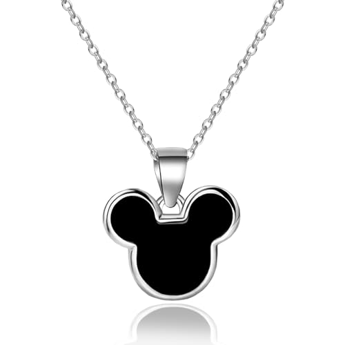 S925 Sterling Silver Sweet Mouse Necklace for Women Black Dropper Cute Mouse Lucky Princess Animal Jewelry Gifts for Wife Daughter Anniversary Romantic Birthday Gifts
