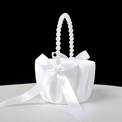 ATAILOVE Wedding Flower Girl Baskets with Pearl Handle Cover