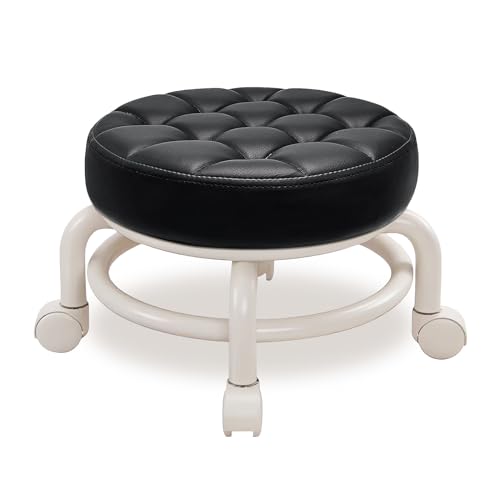 KELAICAIONE Low Stool with Wheels，Pedicure Chair for Nail tech Rolling Pulley Stool, Shoe Changing Makeup Cleaning with Wheels, Pedicure, Massage SPA and Home ，Low Seat, with Wheels (Black)