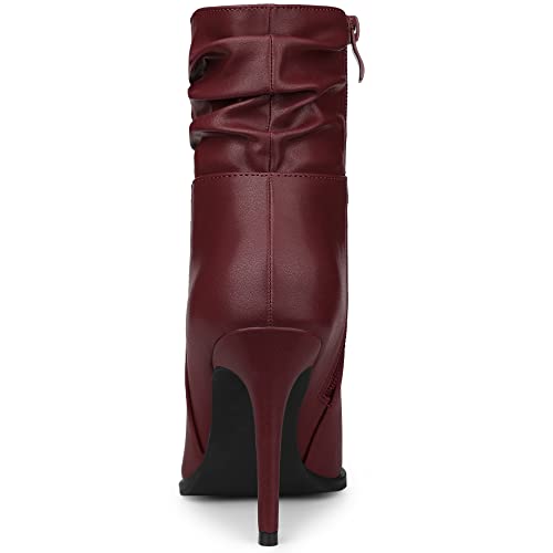 Allegra K Allegra K Women's Slouched Pointed Toe Stiletto Heel Burgundy Ankle Boots 9 M US