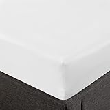 Feather & Stitch Fitted Sheet Only, 100% Cotton 300TC Lightweight Cooling & Breathable Percale Weave Fitted Sheet 16' Regular Elastic Deep Pocket Soft Bedding Mattress (Queen, White)