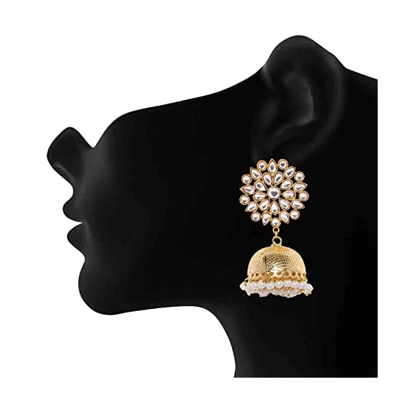 Vanee Ethnic Gold Plated Kundan and Pearl Drop Jhumki Earring For Women CJ100132WH - Image 3