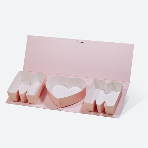 Geoto 17.3x6x2 Pink/Red/White Creative Mothers Day Gift Packaging Idea Fillable MOM Letter Shaped Gift Boxes(Pink)
