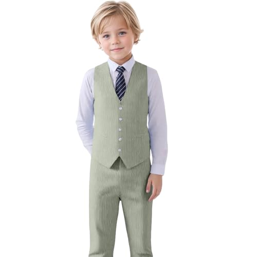 HAPPYGUAN Toddler Boys' Seersucker Suit Vest and Pants Set 2 Piece Slim Fit Formal Tuxedos Wedding Prom Beach Grass Green 5