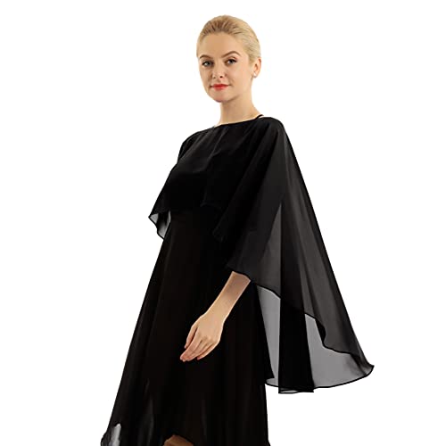 iiniim Chal Larga de Boda Fiesta Mujer Chica Chal Estola de Gasa Verano Capa Elegante de Novia Chifón Tops Bolero de Ceremonia Cárdigan de Boda Playa Shrugs Shawls A Negro Talla única