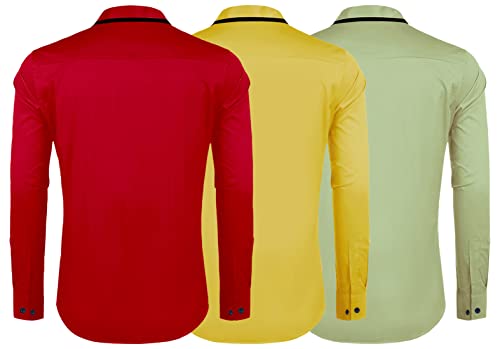 Image of Zombom Combo of Men's Cotton Blend Solid Regular Fit Casual Full Sleeves Shirts (Pack of 3)