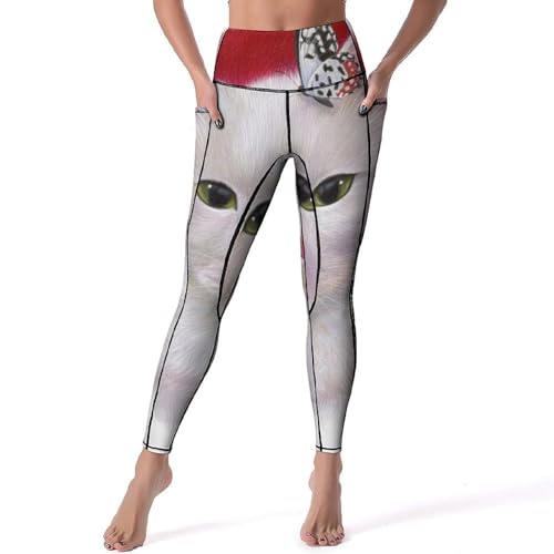 Legging sport papillon chat blanc pantalon stretch pour le jogging le yoga et la gym S