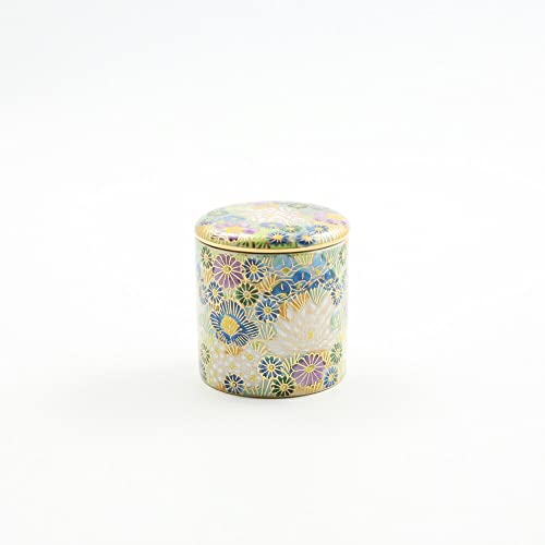 京仏壇はやし モダン仏具 九谷焼 シリコン付骨つぼ 2寸 本金花結(青)(直径63mm 高さ67mm) 陶器製 日本製 パッキン付 手元供養 (仏具拭きオリジナルクロス付き)