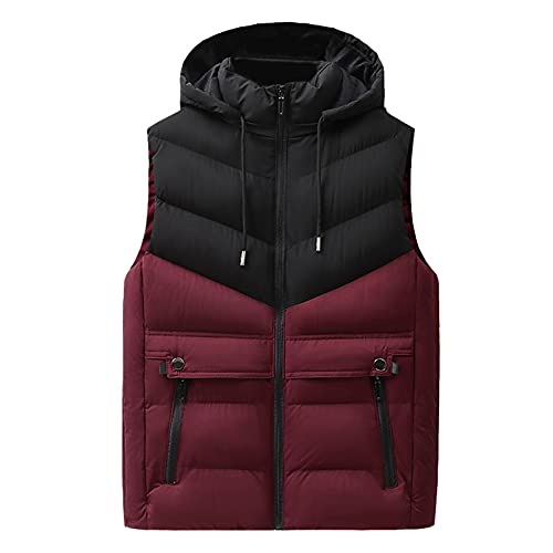 Hooded Puffer Vest For Men Winter Thick Warm Full Zip Waistcoat Lightweight Slim Fit Casual Outdoor Sleeveless Padded Jacket #TOP18