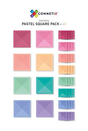 CONNETIX Magnetic Tiles Pastel Square Pack, 40 Pieces, Small - Image 2