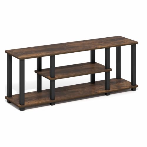 Image of Furinno Turn-S-Tube 3-Tier Toolless Assembly TV Stand, Amber Pine | for TV up to 50 Inch, No Tool Rectangular Entertainment Center, TV Console, for Living Room, Bedroom