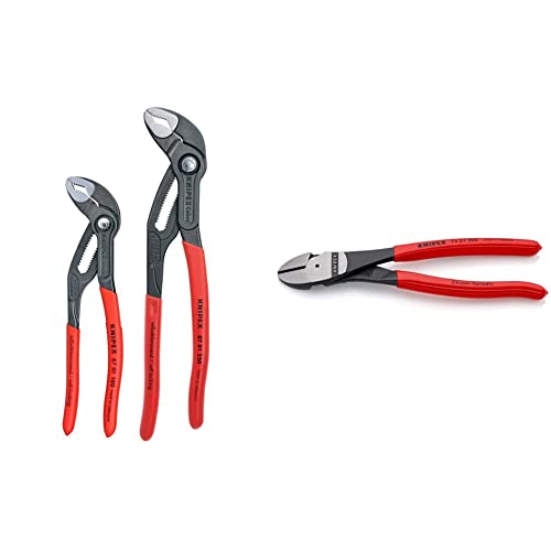 KNIPEX Tools - 2 Piece Cobra Pliers Set (87 01 180 & 87 01 250) (003120V01US) & 21 200, 8-Inch High Leverage Angled Diagonal Cutters