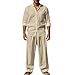 EMATOP Leinen Outfits Herren Sommer Leicht Sportanzug Lässiges Einfarbig Jogginganzug Baumwolle Leinen Tracksuit Casual 2 Teiliges Sommerhemd Lang Hosen Freizeitanzug Zweiteiler Workout Set