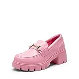 DREAM PAIRS Loafers for Women, Platform Chunky Loafers & Slip On Casual Shoes, Pink-Pu, Size 8, SDLS2321W