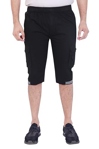 Image of Men Cotton Regular Fit Solid Knee Length Short | 2 Zipper Pocket | 4 Button Pockets | Versatile Half Pants for Everyday -