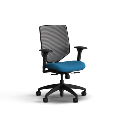 Image of HON Solve Office Chair, Ergonomic Office Chair Mesh Back Support, Adjustable Lumbar Support, Height Adjustable Arms, Black Frame, Peacock