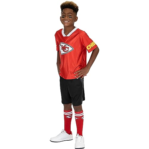 NFL Kansas City Chiefs Officially Licensed Youth Essentials Jersey, Eyeblacks, and Socks Set Includes Chiefs Short Sleeve Jersey, Eye Blacks and Matching Socks, Size 6/6S (3 Pc Set)