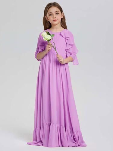 Junior Bridesmaid Dress Scoop A-Line Chiffon Flower Girl Dress Cascading Ruffles Girls Formal Dress2