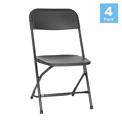 Image of Flash Furniture Hercules Series Big & Tall Stackable Plastic Folding Chairs, Extra Wide Commercial Event Seats, Set of 4, Black
