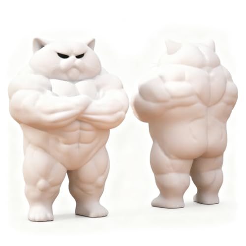 Vantico 3D Printed Muscular Cat Figurine, White Decorative Statue, Standing Pose, Detailed Anatomical Design, Collectible Home Decor (cat)