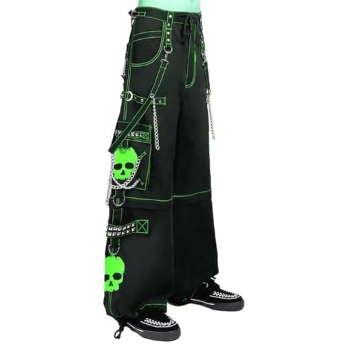 Gothic Pant | Parrot/Green Super Skull Gothic Cyber Chain Goth Jeans Punk Rock Pants | Skull Gothic Pant | Gothic Pants