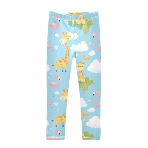 Wusikd Cute Giraffes Clouds Girls' Leggings Toddler Doodles Pink Flamingos Kids Yoga Pants Dance Active Tights 4T