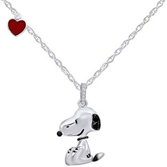 AFFY Dog Red Enamel Heart Black Cubic Zirconia Pendant in Sterling Silver