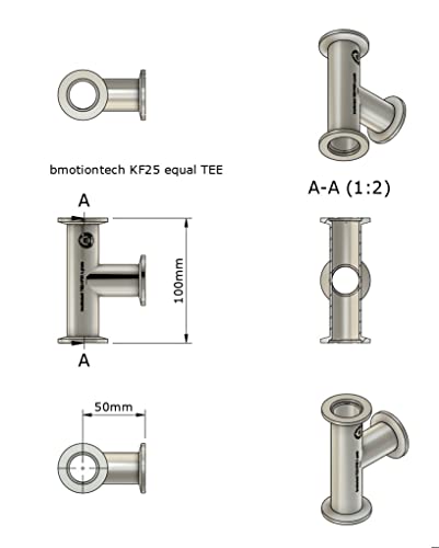 Image of bmotiontech stainless steel KF25 equal Tee NW25 QF25 Flange for high vacuum | made of stainless steel 304 TIG seamless welding low leak rate for high vacuum