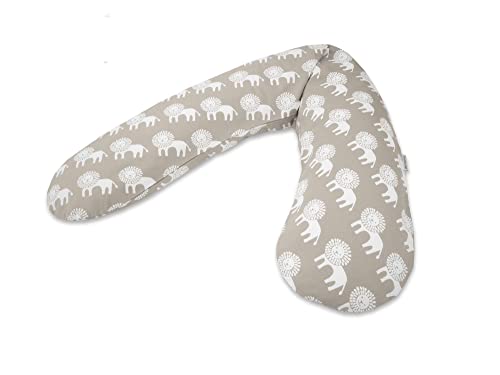 Theraline Das Original Schwangerschaftskissen & Stillkissen 190cm – Seitenschläferkissen Stillkissen Perlen – inkl Stillkissenbezug Wüstenkönig Taupe