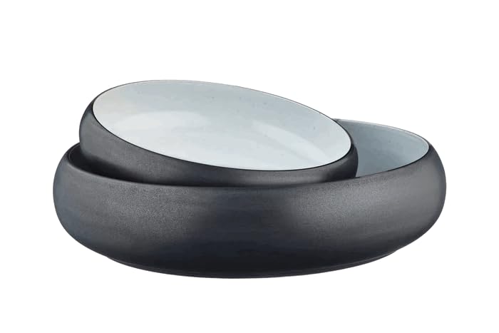 Bjorn Obstschale GOURMET Ø22 & Ø30 cm – Design Servierschale aus Keramik, modernes Geschirr Set für Tisch & Küche, Schwarz Onyx & Weiß