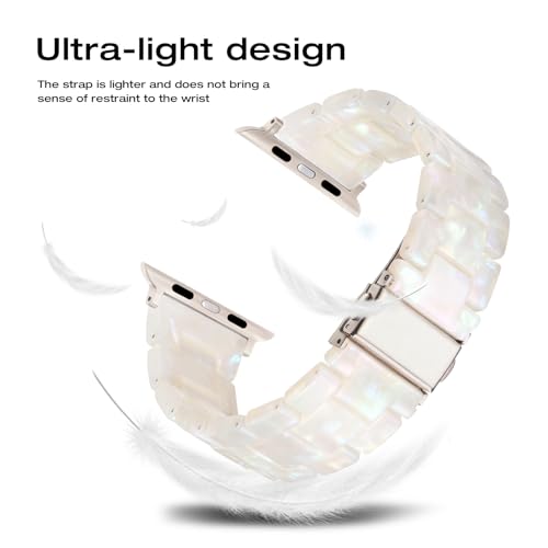 Image of Bestig Resin Band Compatible with Apple Watch Bands for Women 40mm 38mm 41mm 42mm(Series 11 10), Lightweight Waterproof Strap for iWatch Series 10 9 8 7 6 5 4 3 2 1 SE Men,ColorfulIvoryWhite /Starlight