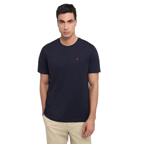 Image of Raymond Men Regular Fit Solid Pattern Pure Cotton Crew Neck Half Sleeve Casual T-Shirt