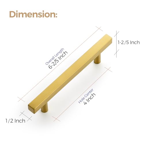 Image of Ravinte 30 Pack 4 Inch Cabinet Pulls Gold Sqaure Kitchen Cabinet Handles Gold Cabinet Hardware Stainless Steel Drawer Pulls 6-2 /5 Inch Overall Length with Mounting Template