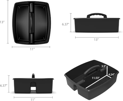 Image of Storex 2-Compartment Large Cleaning Caddy - Multipurpose Supply Organizer with Handle, Black, 6-Pack (00973E06C)
